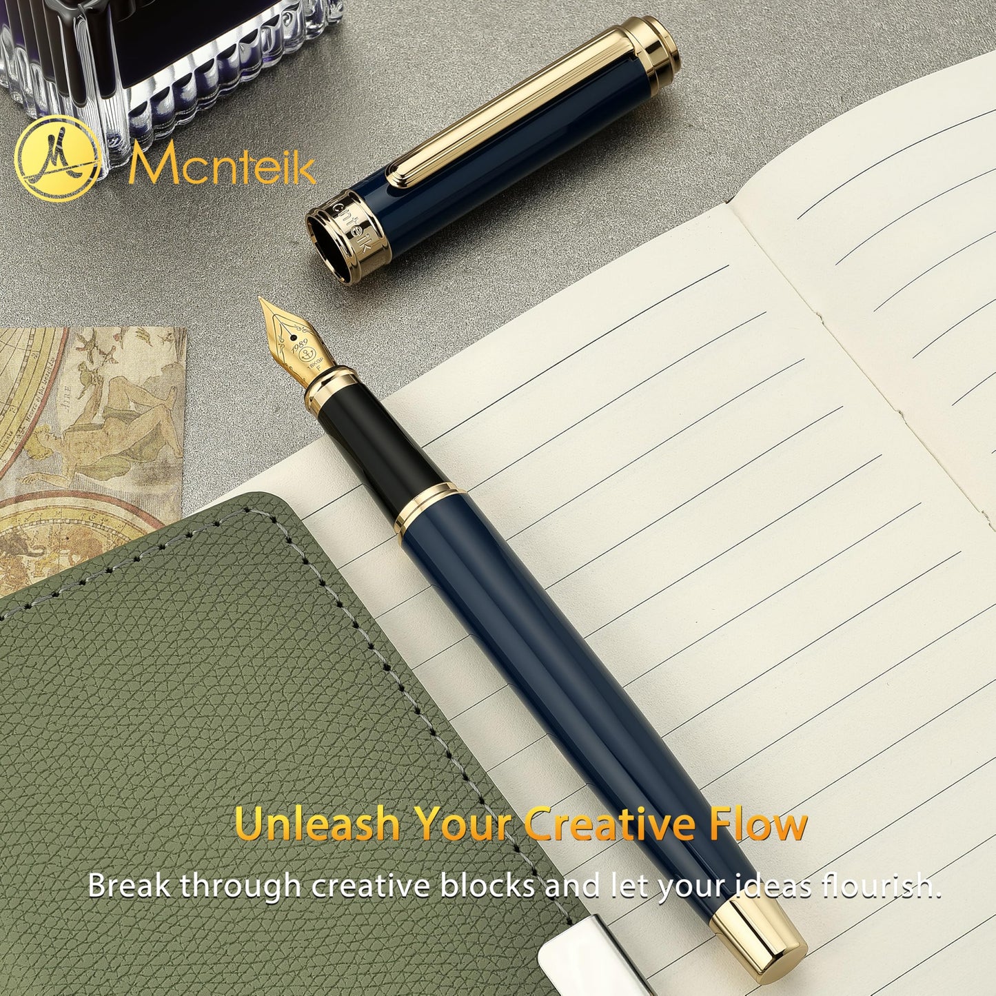MCNTEIK 317 Fountain Pen,Stunning Luxury Piano Lacquer,18K Gilded Nib(Fine),Gorgeous 24K Gold Finish, Ink Converter,Best Gift for Men&Women-Elegant,Executive,Nice Pens for Writing, BU-F