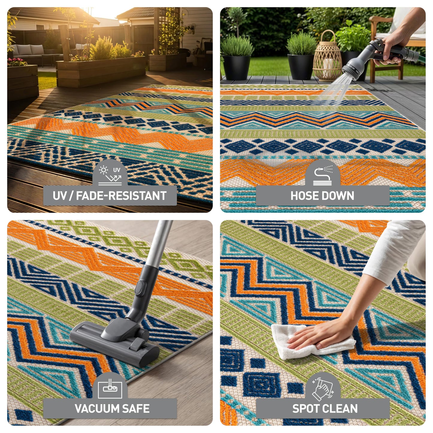 Rugshop Multi Marbella Boho Indoor/Outdoor Square Area Rug for Patio,Dining Nook and Balcony 6'6" x 6'6" Square