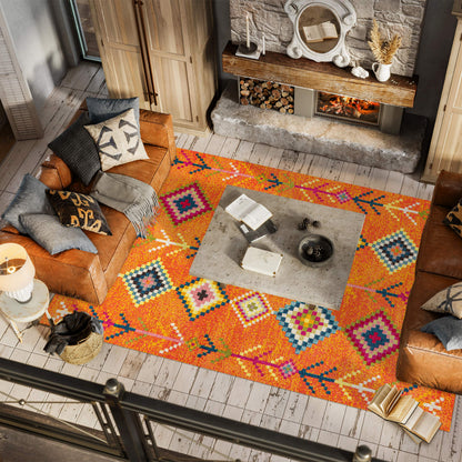JONATHAN Y Tribal Love Geometric Orange/Multi Indoor Area Rug, 4x6, Bohemian, Casual, Easy-Cleaning for Living Room, Bedroom, Kitchen, Pet Friendly, Non-Shedding (MOH105C-4)