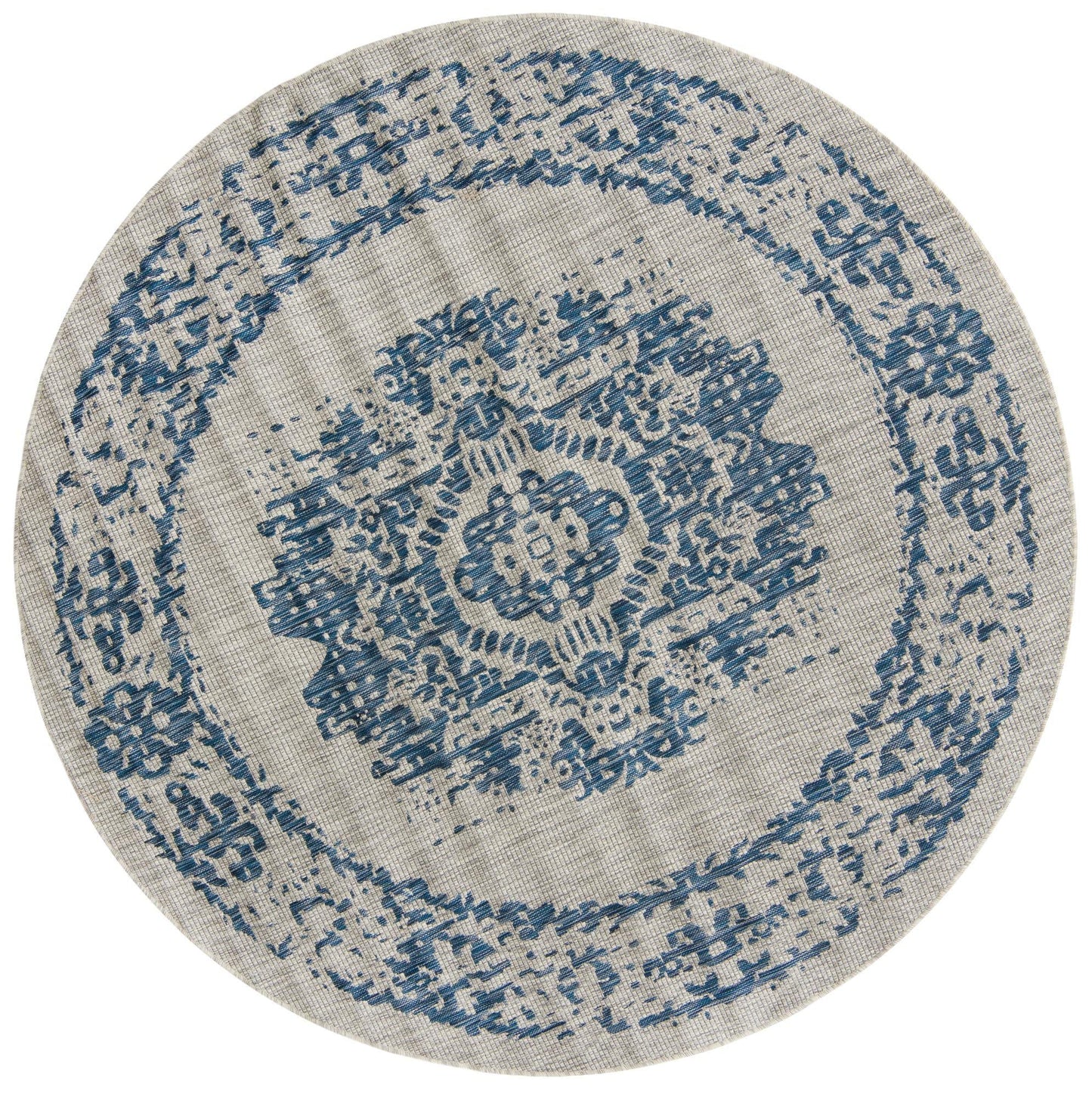 Unique Loom Outdoor Traditional Collection Area Rug - Timeworn (7' 10" Round, Blue/ Gray)
