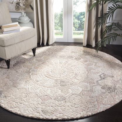 SAFAVIEH Marquee Collection Area Rug - 4' Round, Beige & Ivory, Handmade Mandala Medallion Wool, Ideal for High Traffic Areas in Living Room, Bedroom (MRQ110B)