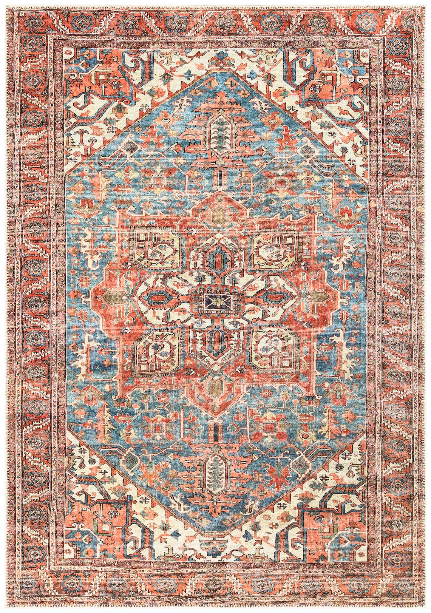 Keen Home Design 5x7 Rug - Machine Washable Area Rug with Non-Slip Backing, Ideal for Living Room, Dining Room, Bedroom - Vintage, Easy Clean, Durable, Low Pile Rug - (5' x 7')