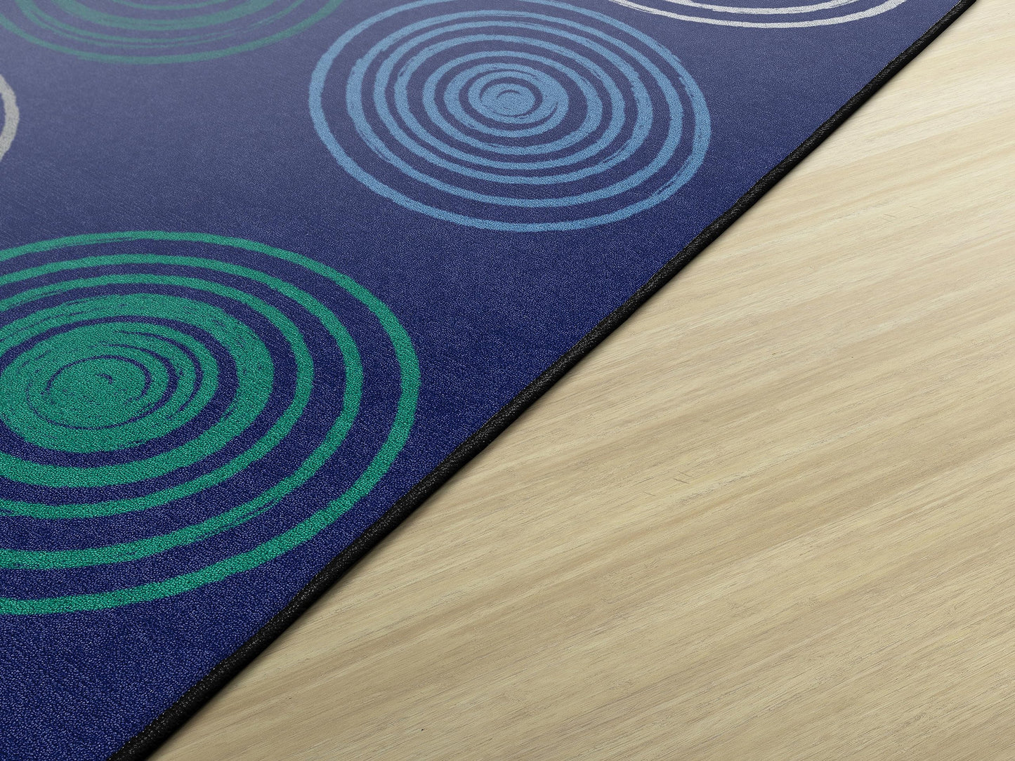 Flagship Carpets Circles Abstract Educational Area Rug for Kids Room Seating Décor, Children's Classroom, Play Carpet for Teaching and Playroom, Seats 24, 7'6" x 12', Cool Blue