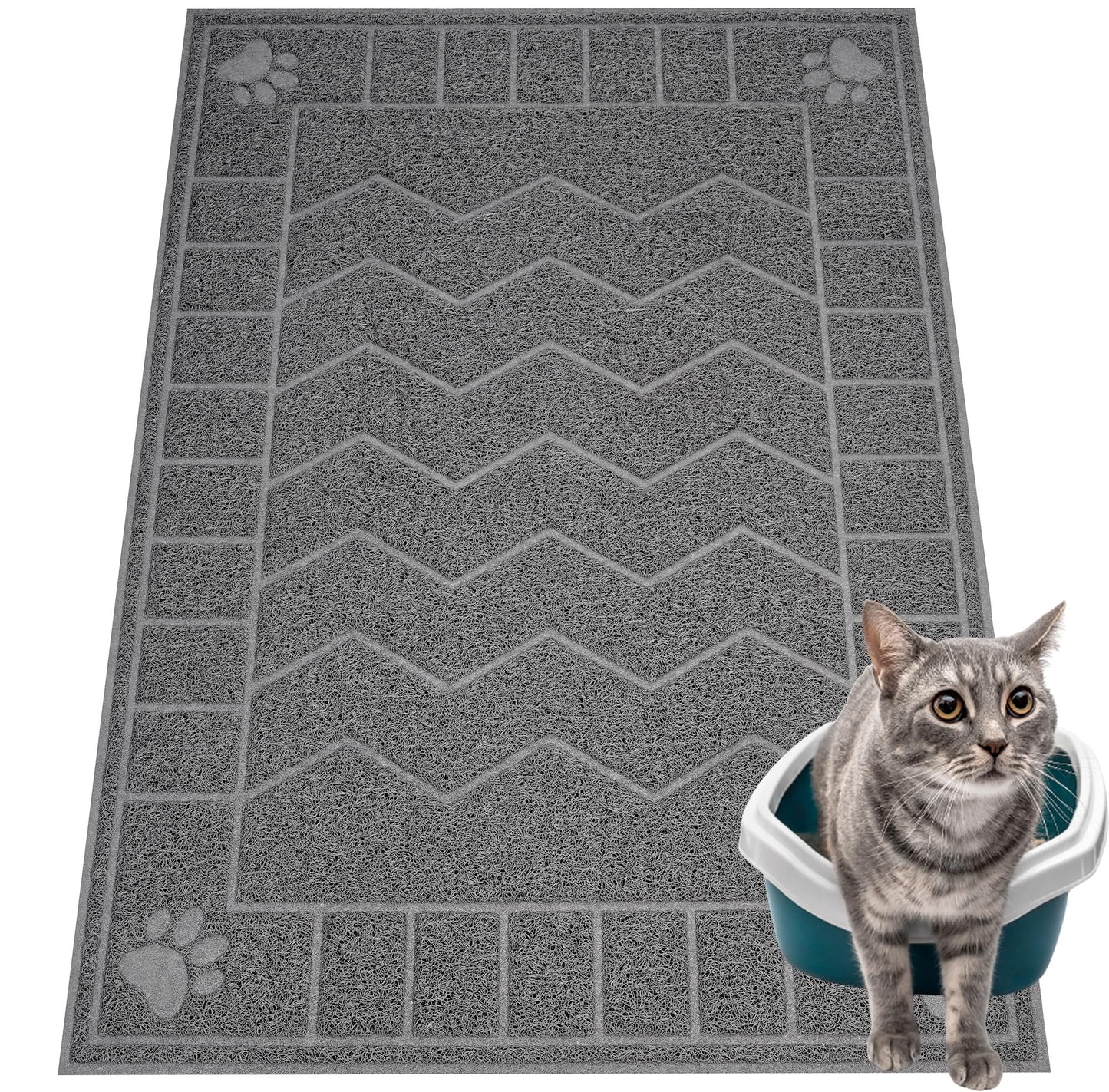 Motsamla Cat Litter Box Mat, 35" x 24" Large Kitty Litter Trapping Mat Keep Floor Clean, Litter Box Mat Scatter Control, Waterproof, Easy to Clean, Durable Large Size Litter Mats for Floor
