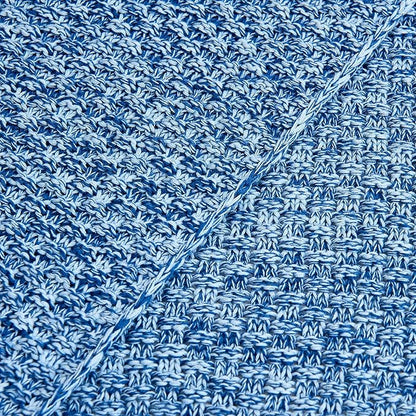 Longhui bedding Blue Knitted Throw Blanket for Couch, Soft, Cozy Machine Washable 100% Cotton Sofa Knit Blankets, Heavy 2.8lb Weight, 51 x 63 Inches, Blue and White Color, Laundry Bag Included