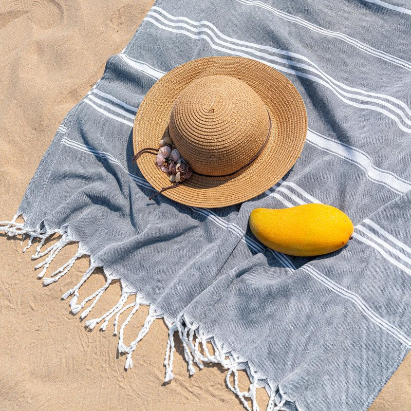 Aegero Turkish Beach Towel, 36"x71" Quick Dry Sand Free Oversized Bath Pool Swim Towel, Lightweight Travel Turkish Towels Vacation Essentials, Blue