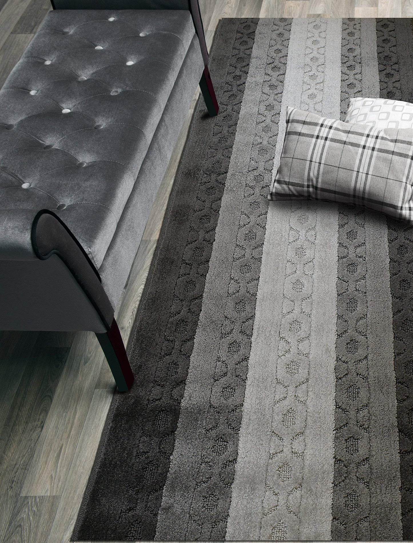ORFA HOME Custom Size Trellis Hallway Runner Rug Slip Resistant Rubber Back, 26 Inch Wide x Your Choice of Length Size, Anthracite, 26 Inch X 8 Feet, Sold and Priced Per Foot