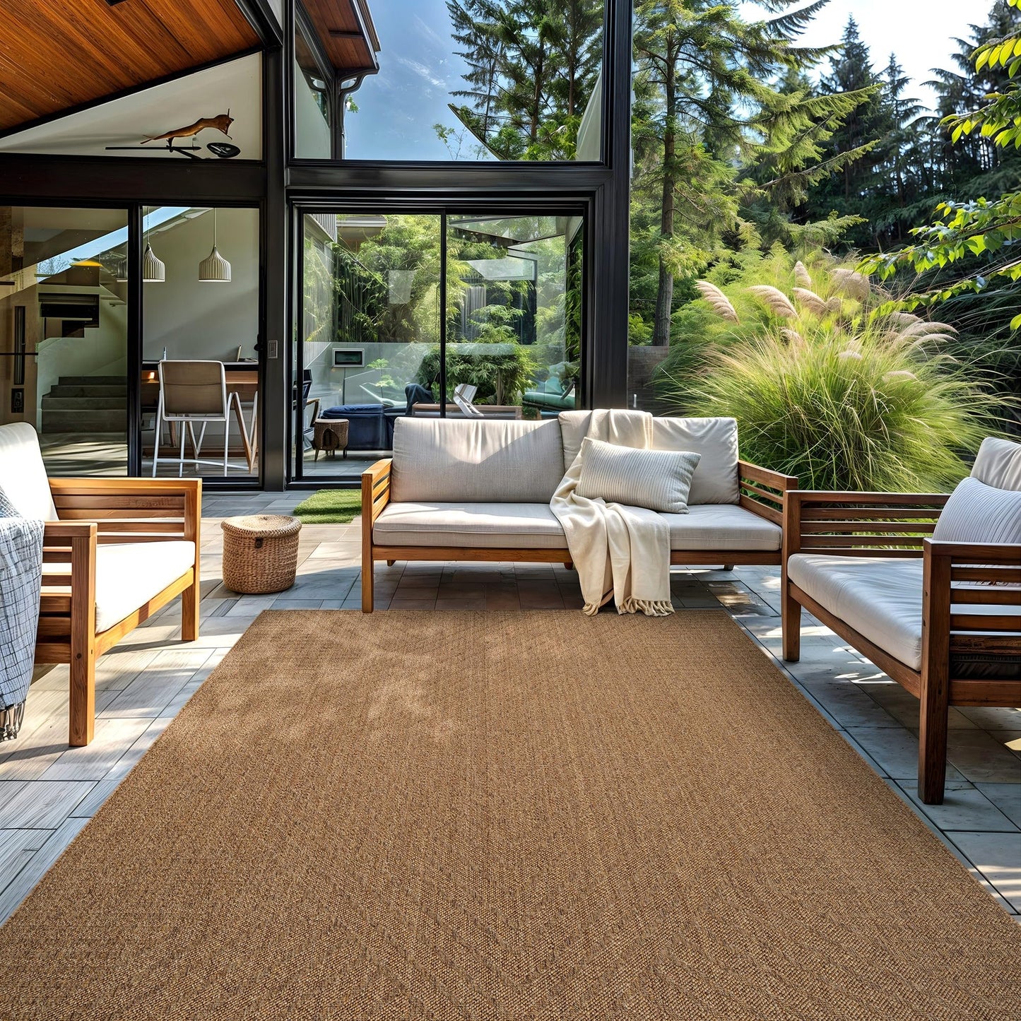 Rugshop Diamond Grid Indoor Outdoor Flat Woven Area Rug,Natural Jute-Style,Easy-Care Patio Rug for Backyard Porch Deck Balcony, 7'10" x 10' Natural/Jute