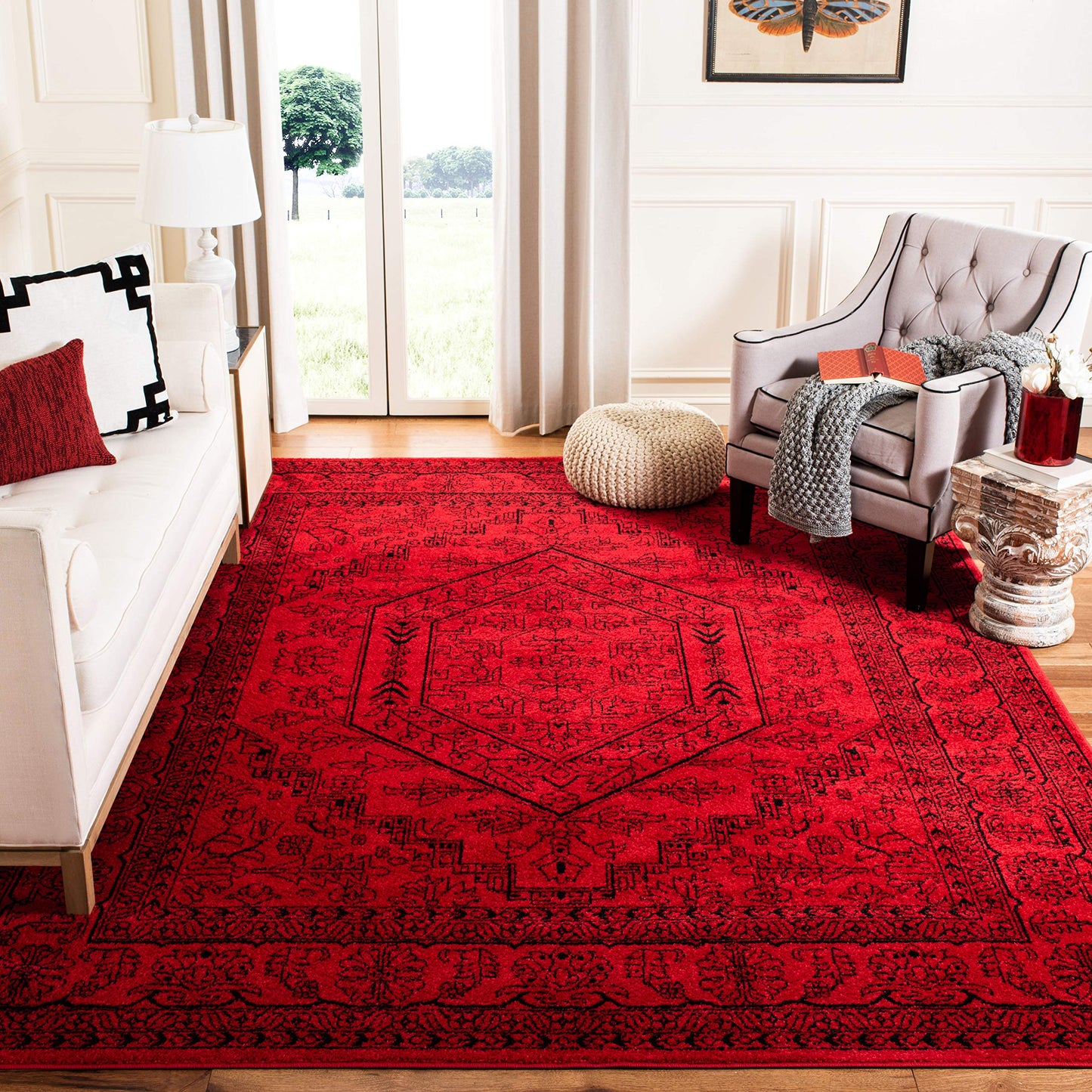SAFAVIEH Adirondack Collection Area Rug - 6' Square, Red & Black, Oriental Medallion Design, Non-Shedding & Easy to Clean, Ideal for Living Room, Bedroom, Dining Space (ADR108F)