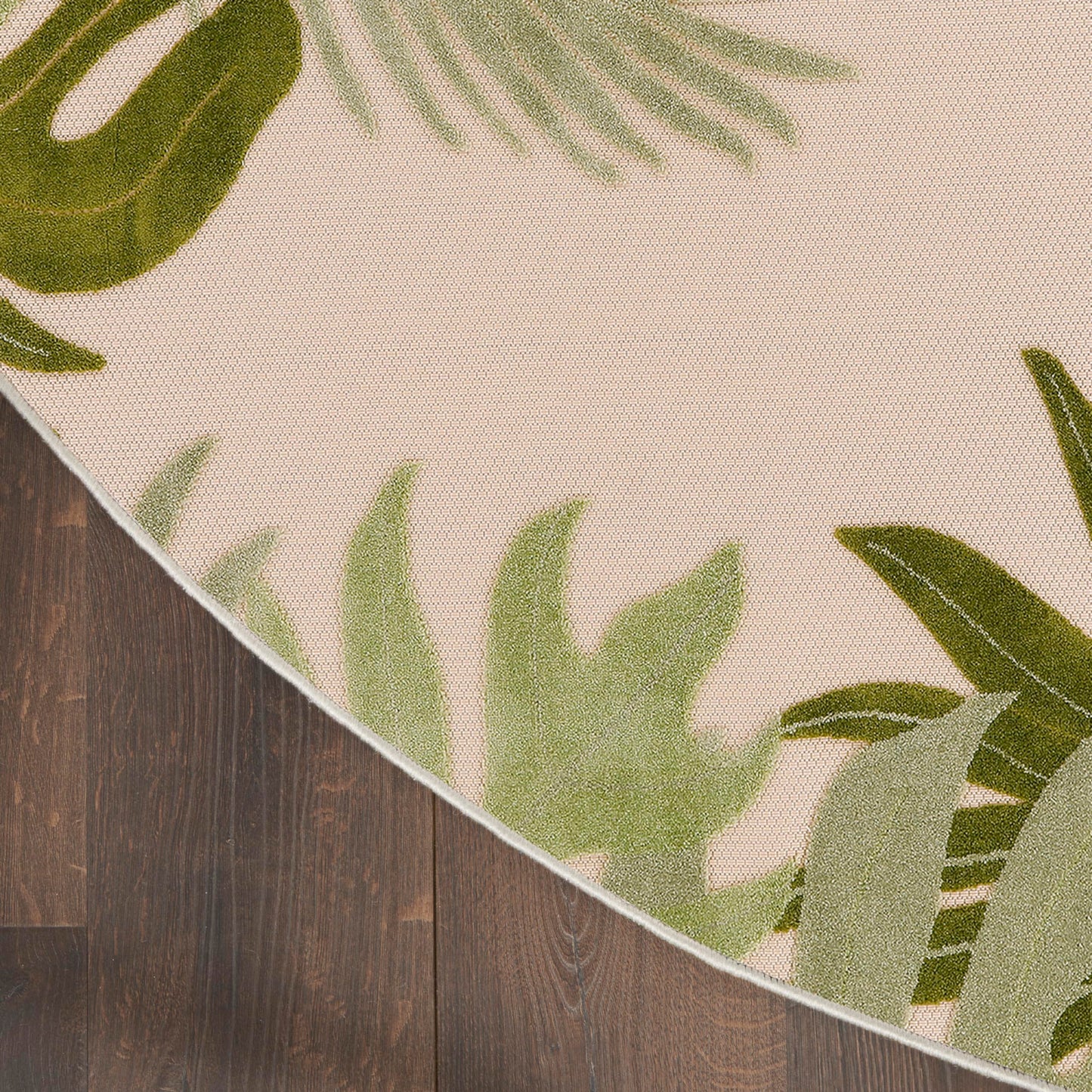 Nourison Home Aloha Ivory Green 5'3" x Round Area Rug - Easy Clean, Non Shedding, Bed Room, Living Room, Dining Room, Kitchen (5' x Round)