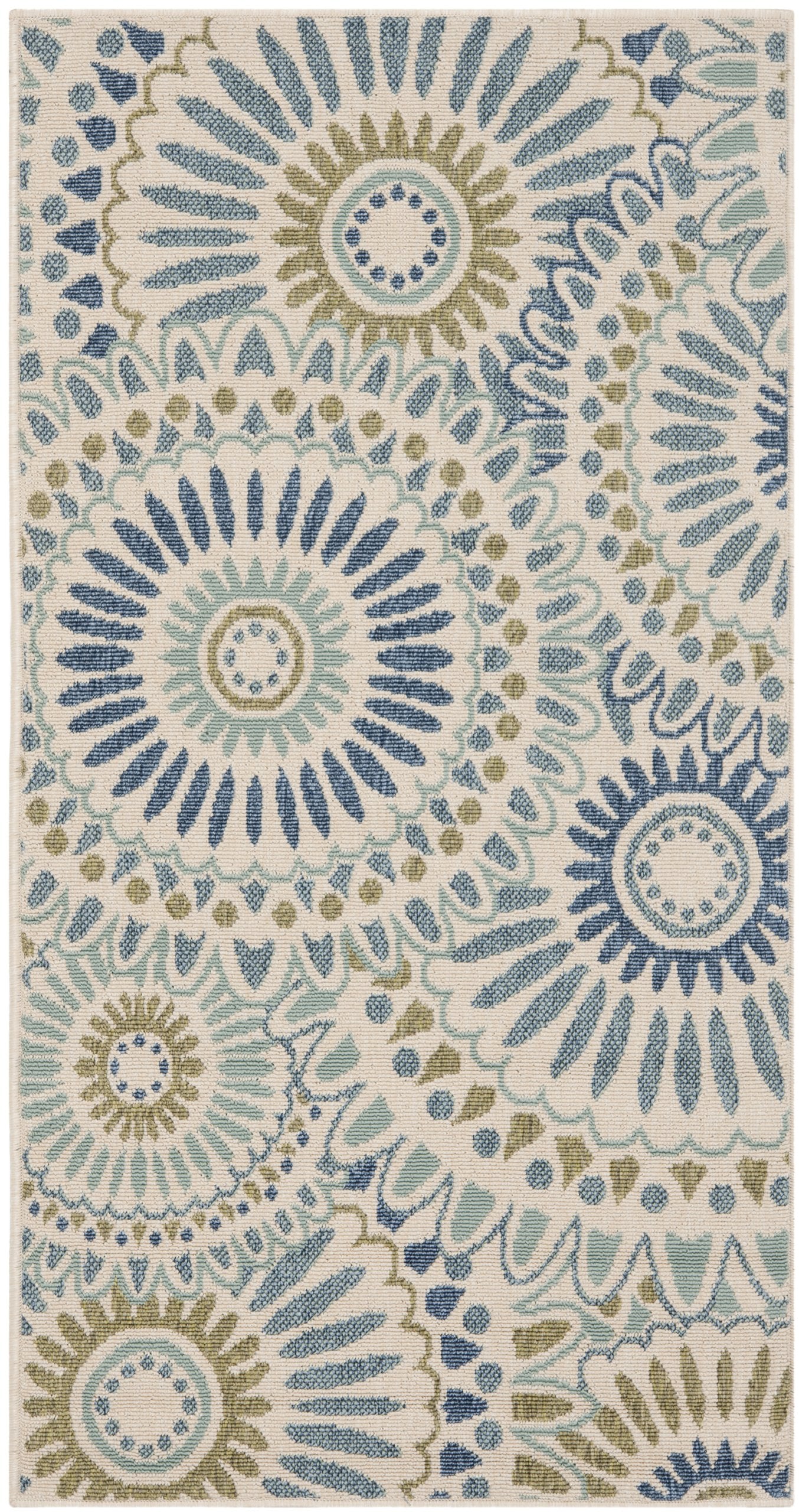 SAFAVIEH Washable Rug Outdoor Veranda Collection - 2'7' x 5', Cream & Green, Non-Shedding & Easy to Clean, Ideal for Patio, Backyard, Mudroom (VER091-0614)