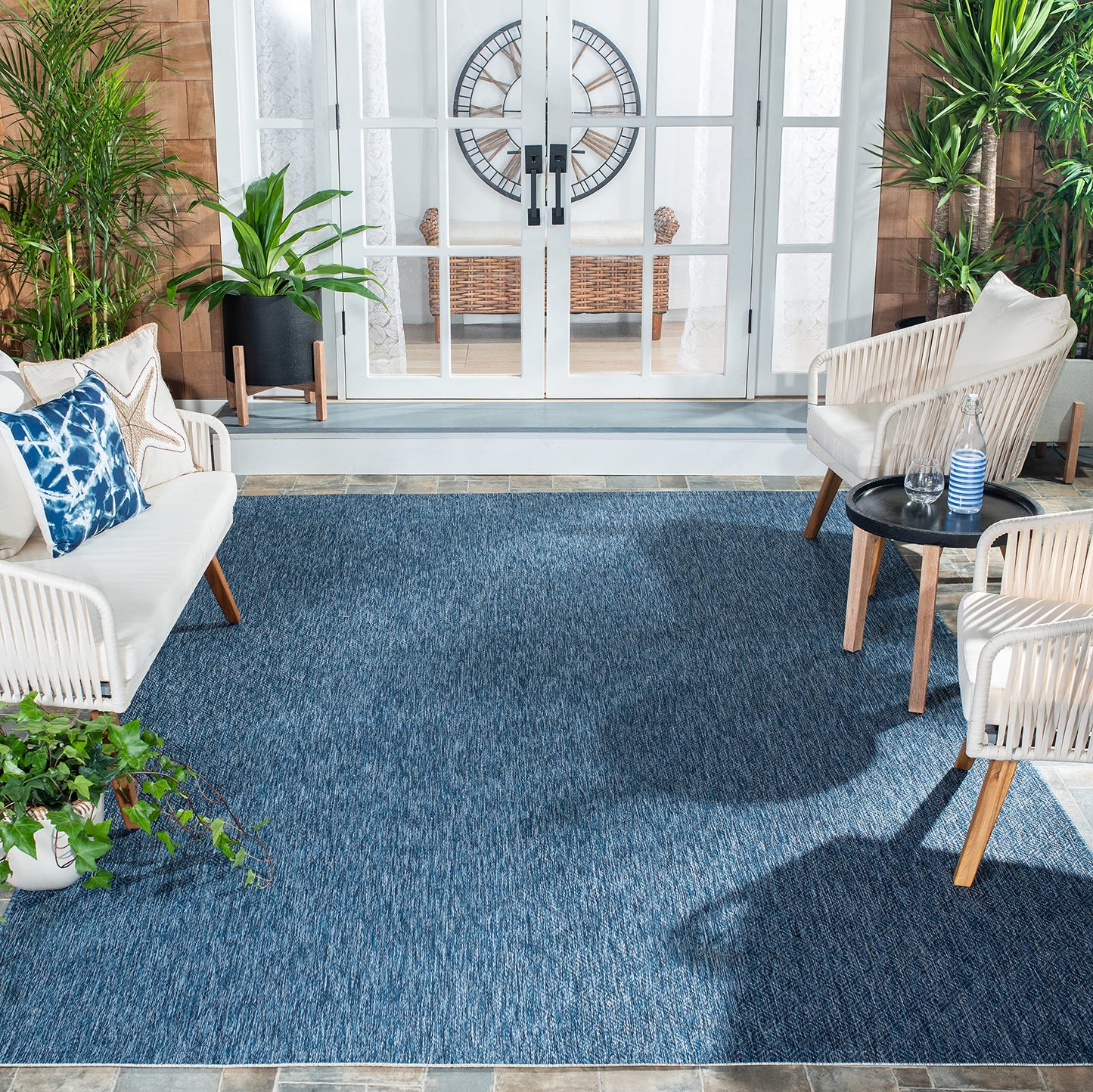 SAFAVIEH Washable Rug Outdoor Courtyard Collection - 7'10" Square, Navy, Non-Shedding & Easy Cleaning, Ideal for Patio, Backyard, Mudroom (CY8520-36822)