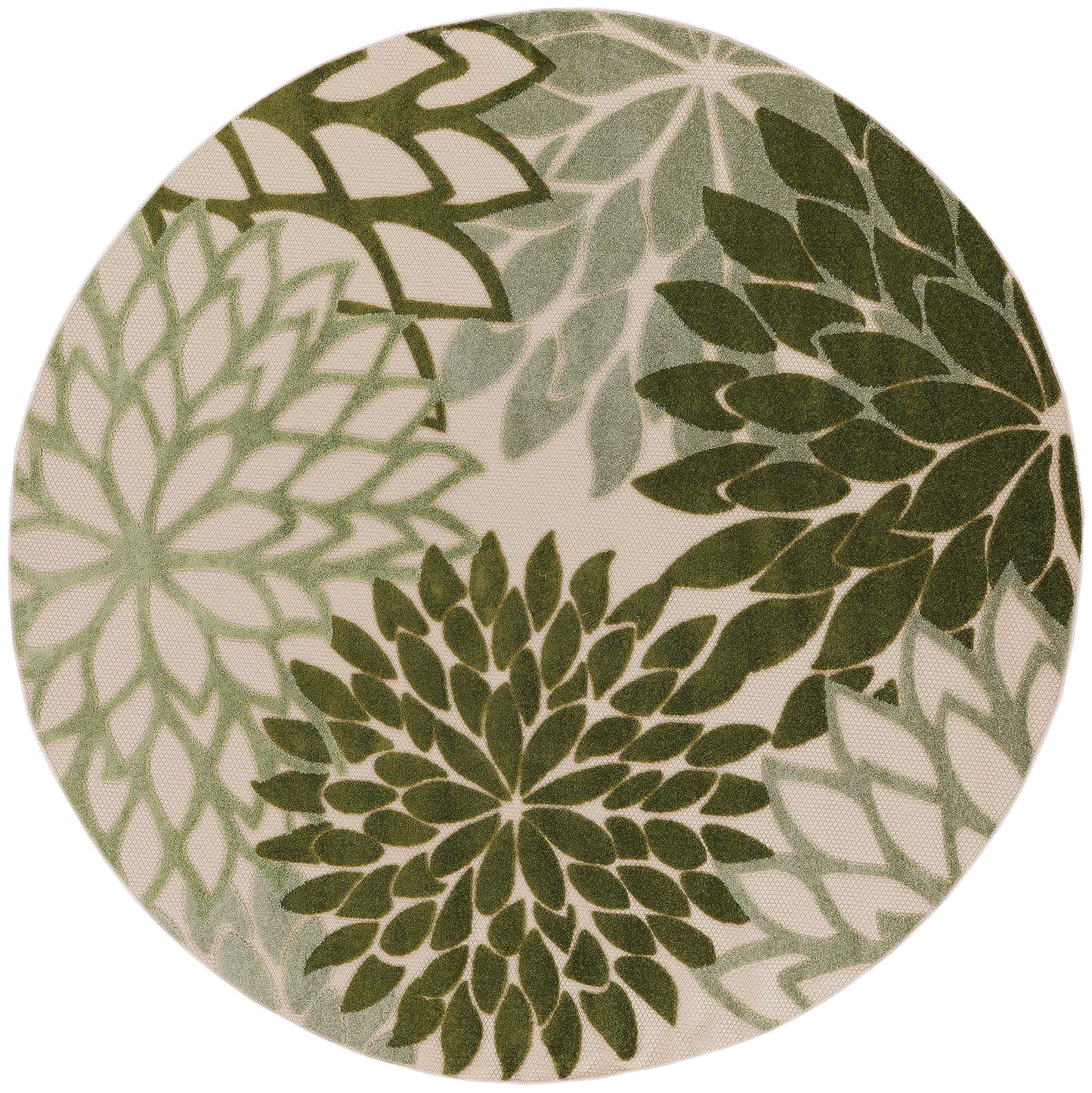 Nourison Home Aloha Indoor/Outdoor Ivory Green 7'10" x Round Area Rug, Easy-Cleaning, Non Shedding, Bed Room, Living Room, Dining Room, Backyard, Patio, Deck (8 Round)