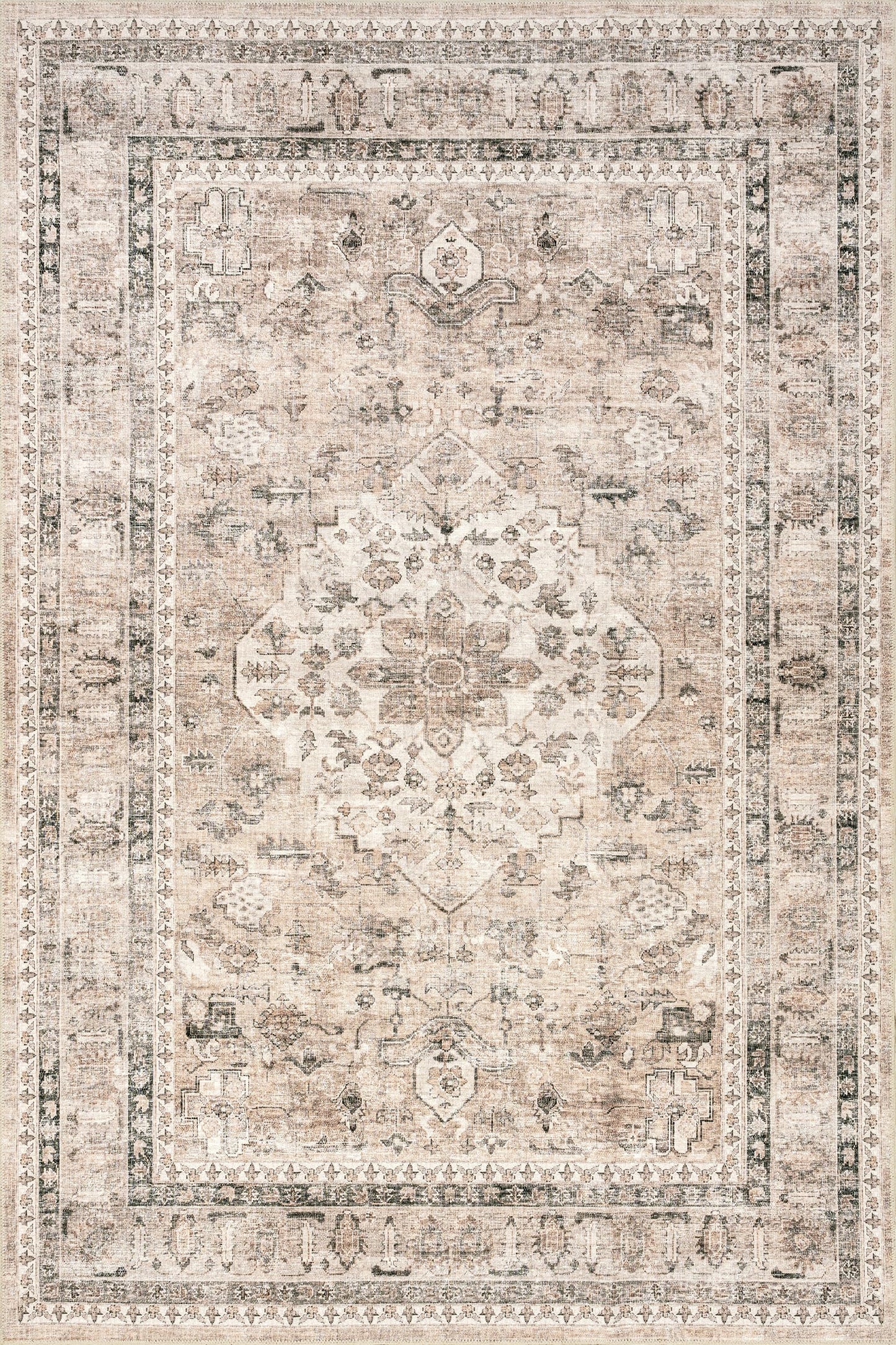nuLOOM 4' x 6' Machine Washable Area Rug with Waterproof Spill Proof Surface, Non Slip Backing and Stain Resistant for Living Room, Bedroom, Kitchen, Dining Room, Davi Taupe