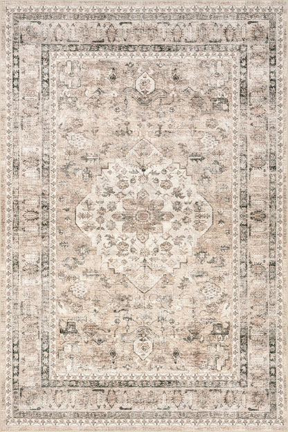nuLOOM 4' x 6' Machine Washable Area Rug with Waterproof Spill Proof Surface, Non Slip Backing and Stain Resistant for Living Room, Bedroom, Kitchen, Dining Room, Davi Taupe
