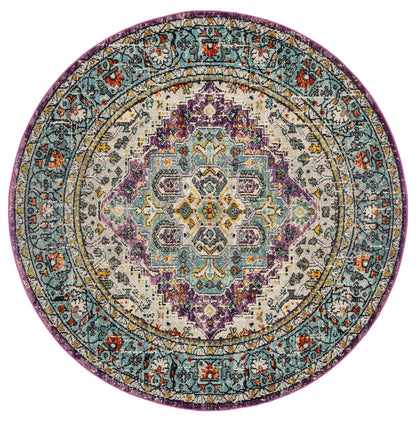SAFAVIEH Monaco Collection 6'7" Round Violet/Light Blue MNC251L Boho Chic Medallion Distressed Non-Shedding Dining Room Entryway Foyer Living Room Bedroom Area Rug