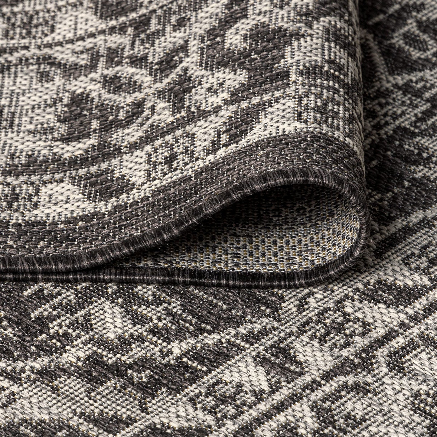 JONATHAN Y Vine & Border Indoor Outdoor Round Area Rug 5 Ft Black/Gray, Palazzo Textured Weave for Backyard, Patio, Porch, Easy-Cleaning, High Traffic, Pet-Friendly, Non-Shedding (SMB103C-5R)