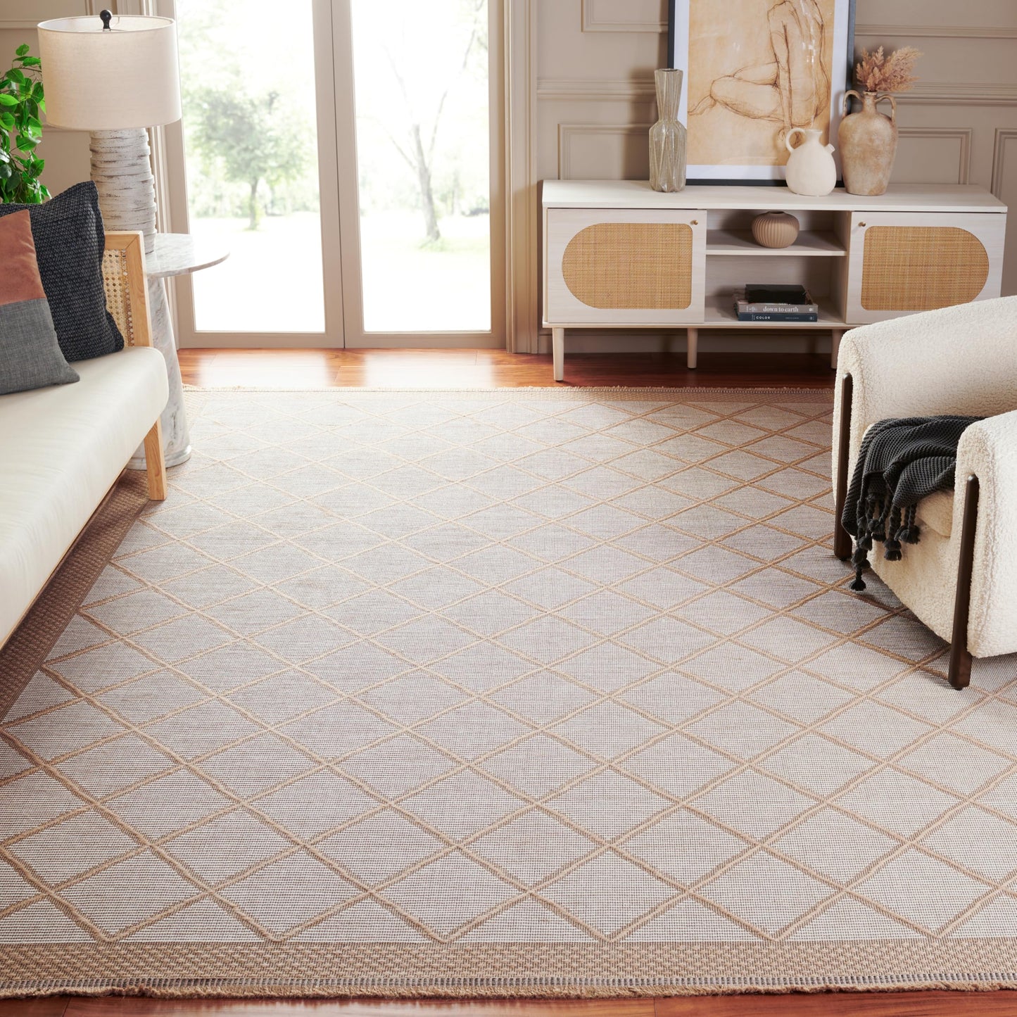 Safavieh Area Rug 8x10 - Aspect Collection - Large - Ivory & Natural, Jute & Cotton, Trellis Pattern, Ideal for Living Room, Bedroom, Office, Dining Space (APE454A)