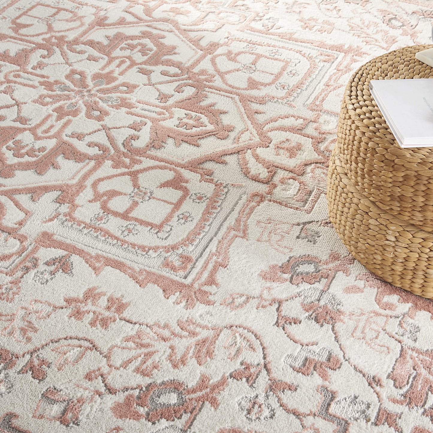 Nourison Home Elation Ivory Brick 7'10" x 9'10" Area Rug - Easy Clean, Non Shedding, Bed Room, Living Room, Dining Room, Kitchen (8' x 10')