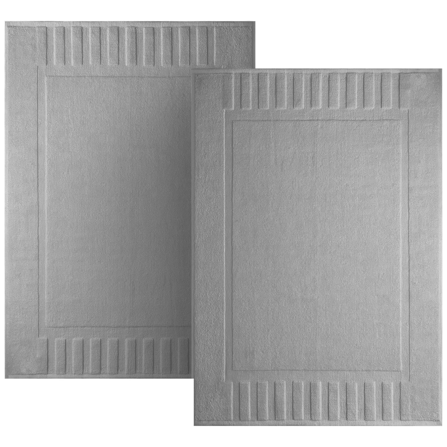 White Classic Luxury Bath Mat Floor Towel Set - Absorbent Cotton Hotel Spa Shower/Bathtub Mats [Not a Bathroom Rug] 22"x34" | 2 Pack | Light Grey