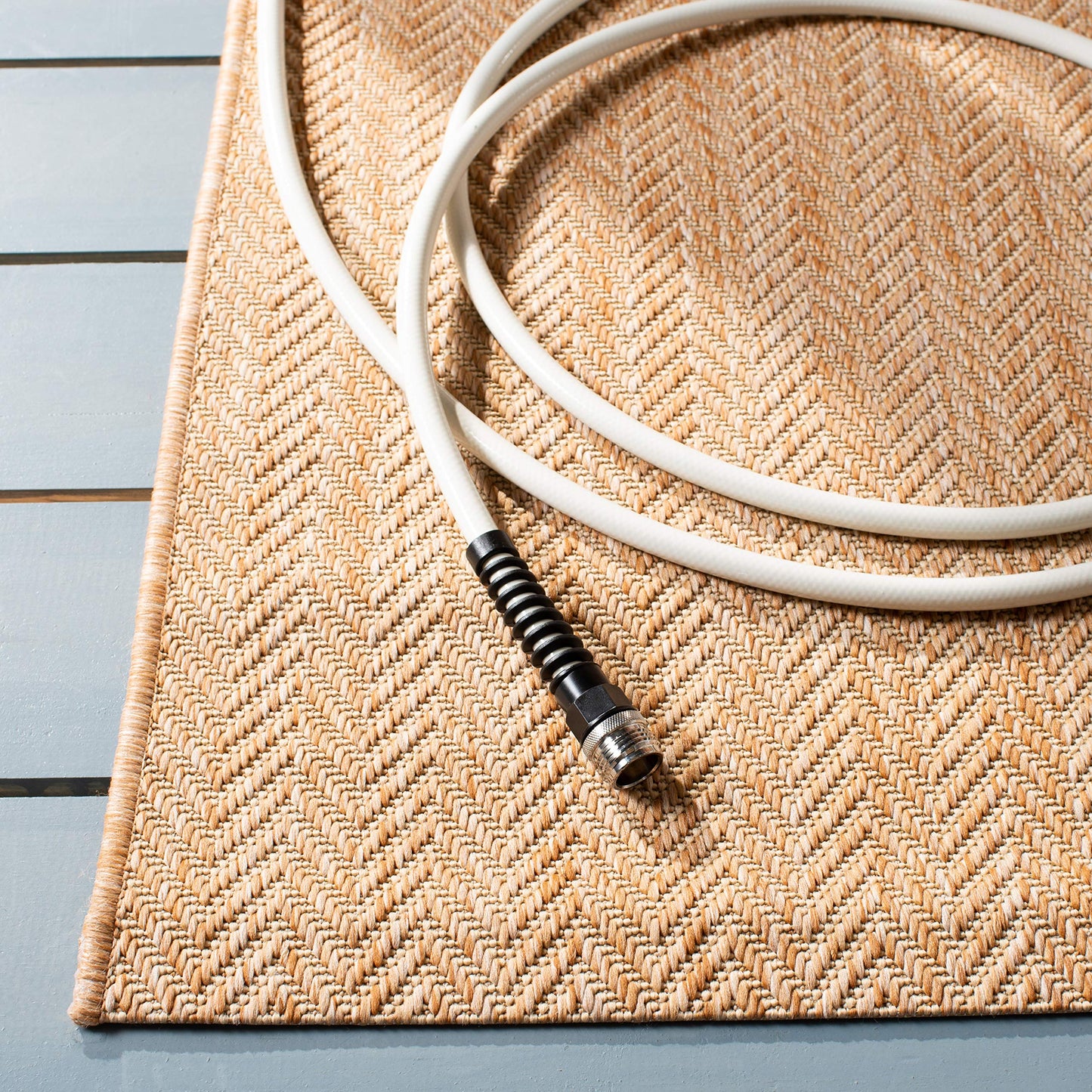 SAFAVIEH Washable Rug Outdoor Courtyard Collection - 10' x 14', Natural & Cream, Non-Shedding & Easy Cleaning, Ideal for Patio, Backyard, Mudroom (CY8022-03012)
