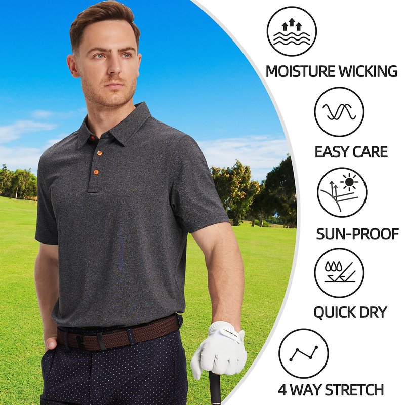 Golf Shirts for Men Dry Fit Performance Casual Collared Mens Golf Polo Shirts Moisture Wicking 4 Way Stretch Polo Shirts for Men Short Sleeve Polo Shirts, XXL Black