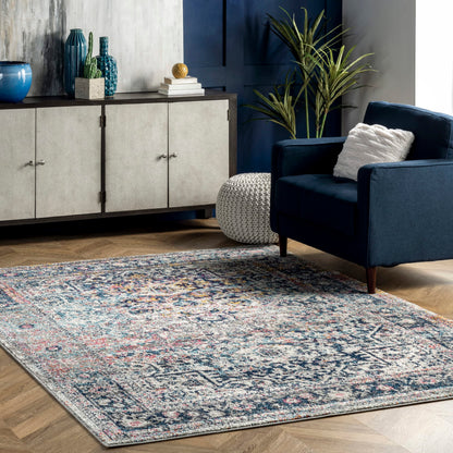 nuLOOM Lilah Vintage Medallion Area Rug, 8' x 10', Blue, Rectangular