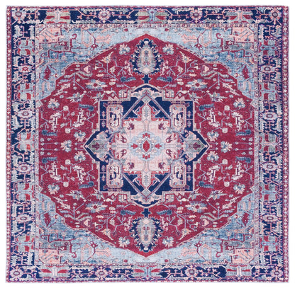 SAFAVIEH Washable Rug Tucson Collection - 4' Square, Red & Navy, Slip Resistant & Easy to Clean, Ideal for Foyer, Kitchen, Nursery, Office, Bedroom (TSN108Q)