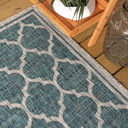 JONATHAN Y Moroccan Trellis Indoor Outdoor Area Rug 8X10 Teal/Gray, Trebol Textured Weave for Backyard, Patio, Porch, Easy-Cleaning, High Traffic, Pet-Friendly, Non-Shedding (SMB109E-8)