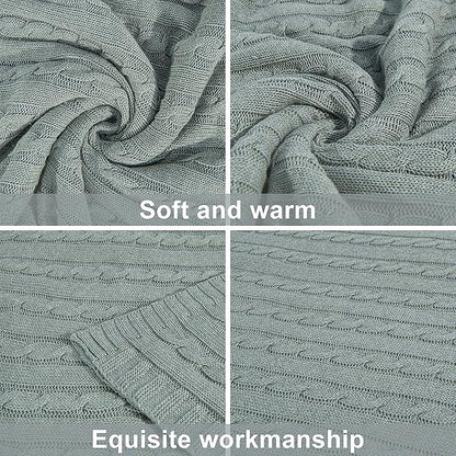 NTBAY 100% Pure Cotton Cable Knit Throw Blanket, Super Soft Warm 51x67 Knitted Throw Blanket for Couch, Sofa, Chair, Bed - Extra Cozy, Machine Washable, Comfortable Home Decor, Light Grey