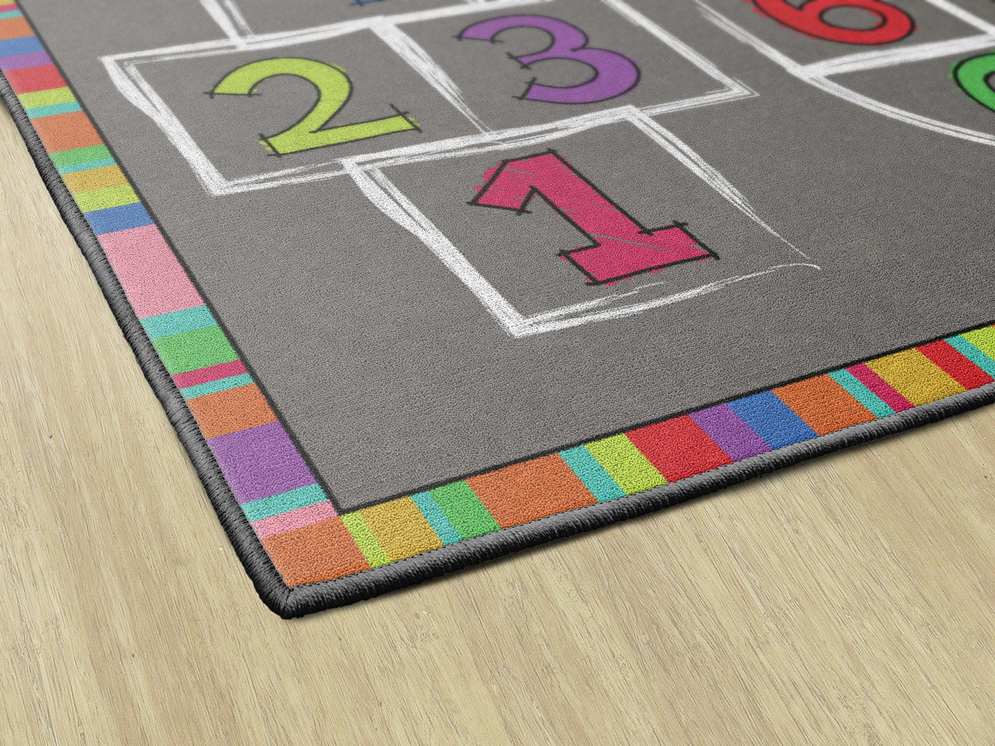 Flagship Carpets Hopscotch Rainbow Numbers Activity Area Rug for Children's Classroom or Home Learning Mat, Kids Room or Playroom Carpet, 5' x 8', Multicolor