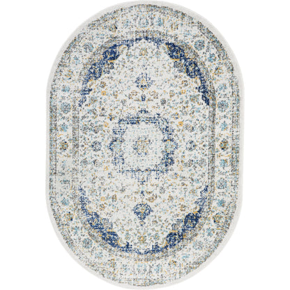 Nuloom Verona Blue/Off-White, 5' x 8' Oval, Vintage Medallion, Soft and Cozy, High Traffic, Stain Resistant, Easy Clean, Durable Area Rug for Bedroom, Living Room, Dining Space, Den, Foyer, Entryway