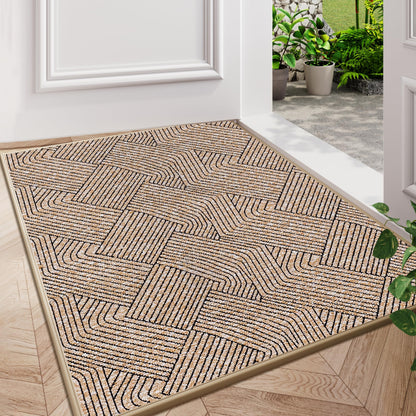 Naoloture Indoor Door Mat 17"x30", Low-Profile Thin Welcome Front Door Mat Indoor Entrance, Non Slip Rubber Backing Inside Doormat Washable Entryway Dirt Resistant & Absorbent Entry Mat, Light-Brown
