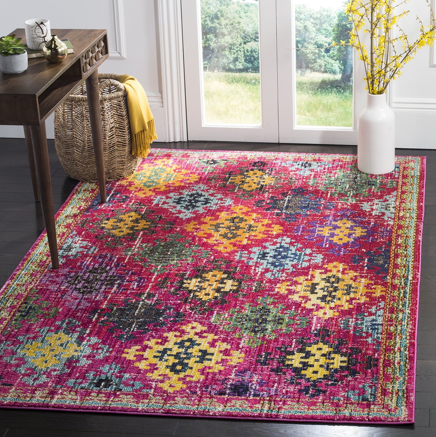 SAFAVIEH Monaco Collection Accent Rug - 3' x 5', Fuchsia & Multi, Boho Diamond Trellis Design, Non-Shedding & Easy Care, Ideal for High Traffic Areas in Entryway, Living Room, Bedroom (MNC244D)