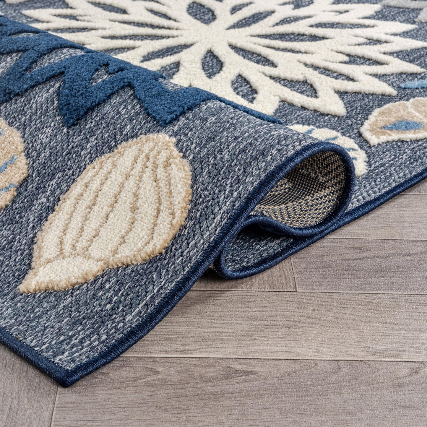Rugshop Indoor/Outdoor High-Low Textured Area Rug, Coastal Floral, Easy-Clean Patio Rug for Porch Deck Balcony 5' x 7' Navy