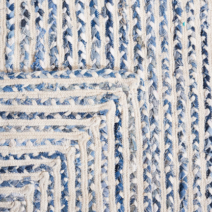 SAFAVIEH Braided Collection Area Rug - 6' x 9', Blue & Ivory, Handmade Farmhouse Cotton, Ideal for High Traffic Areas in Living Room, Bedroom (BRD260M)