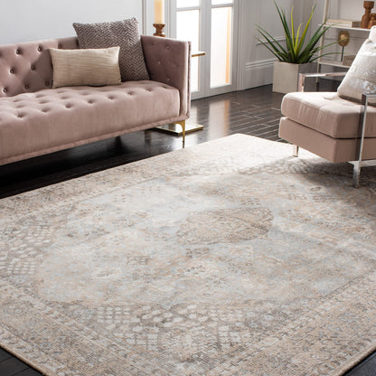 SAFAVIEH Restoration Vintage Collection Area Rug - 9' x 12', Beige & Sand, Handmade Distressed Wool & Viscose, Ideal for High Traffic Areas in Living Room, Bedroom (RVT703B)