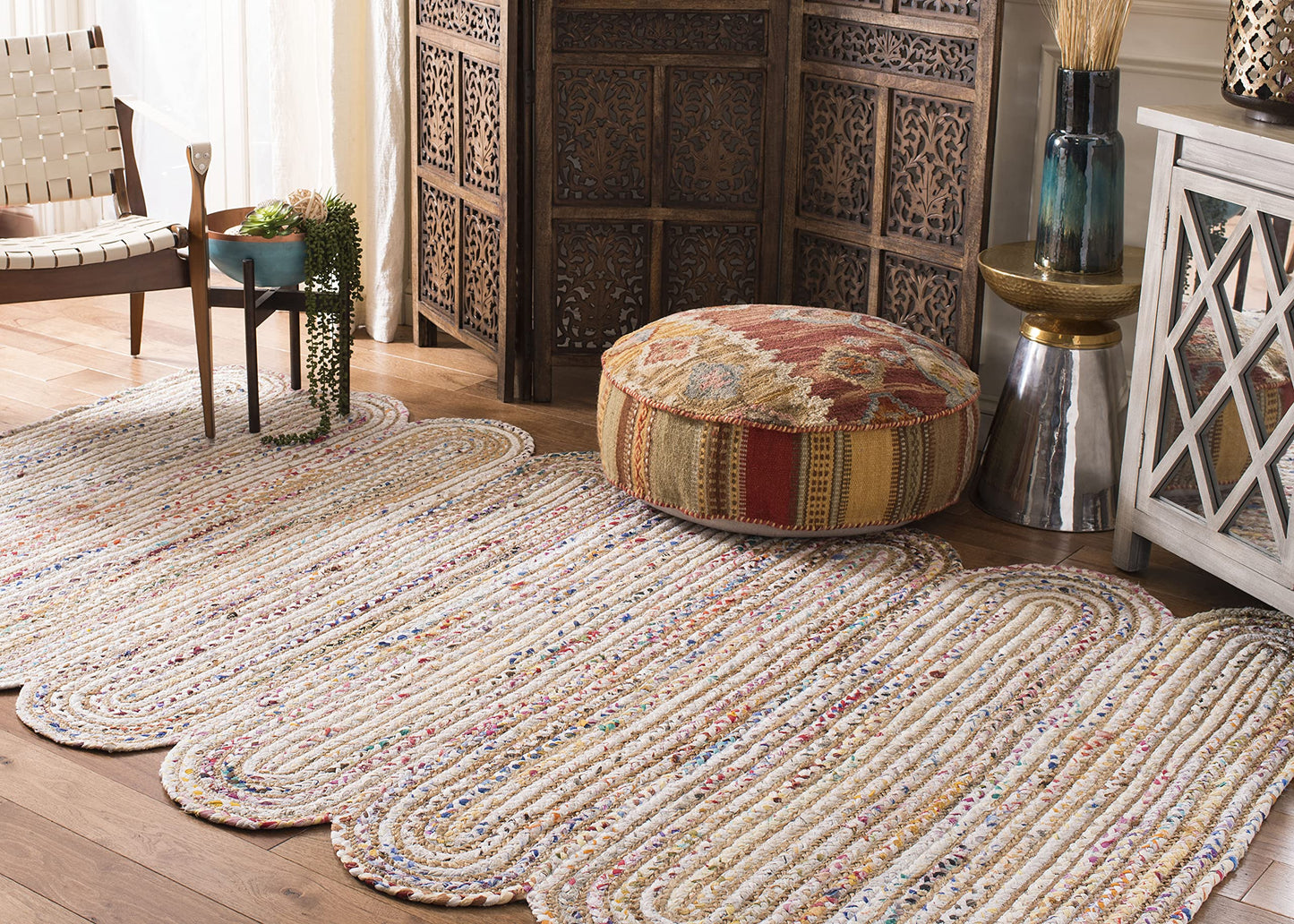 SAFAVIEH Cape Cod Collection Accent Rug - 3' x 5', Ivory & Multi, Handmade Braided Jute & Cotton, Ideal for High Traffic Areas in Entryway, Living Room, Bedroom (CAP208A)