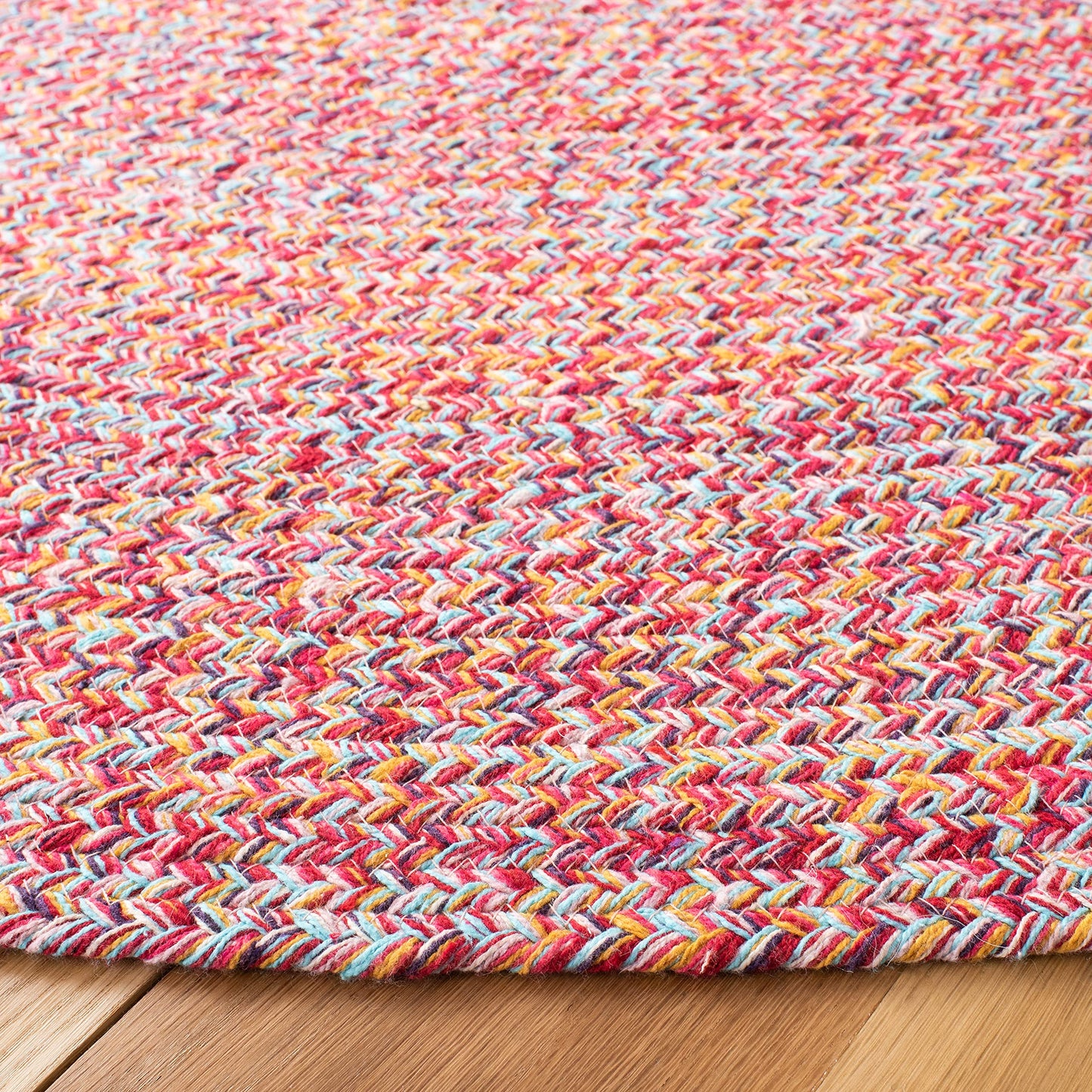 SAFAVIEH Braided Collection 5' Round Pink/Yellow BRD351U Flatweave Cotton Living Room Dining Bedroom Foyer Area Rug