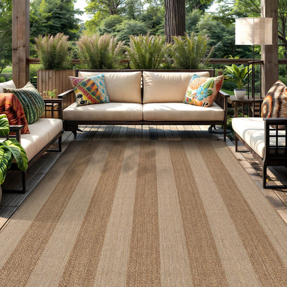 Rugshop Striped Indoor Outdoor Flat Woven Area Rug,Natural Jute-Style,Easy-Care Patio Rug for Backyard Porch Deck Balcony, 6'6" x 9' Sand/Natural