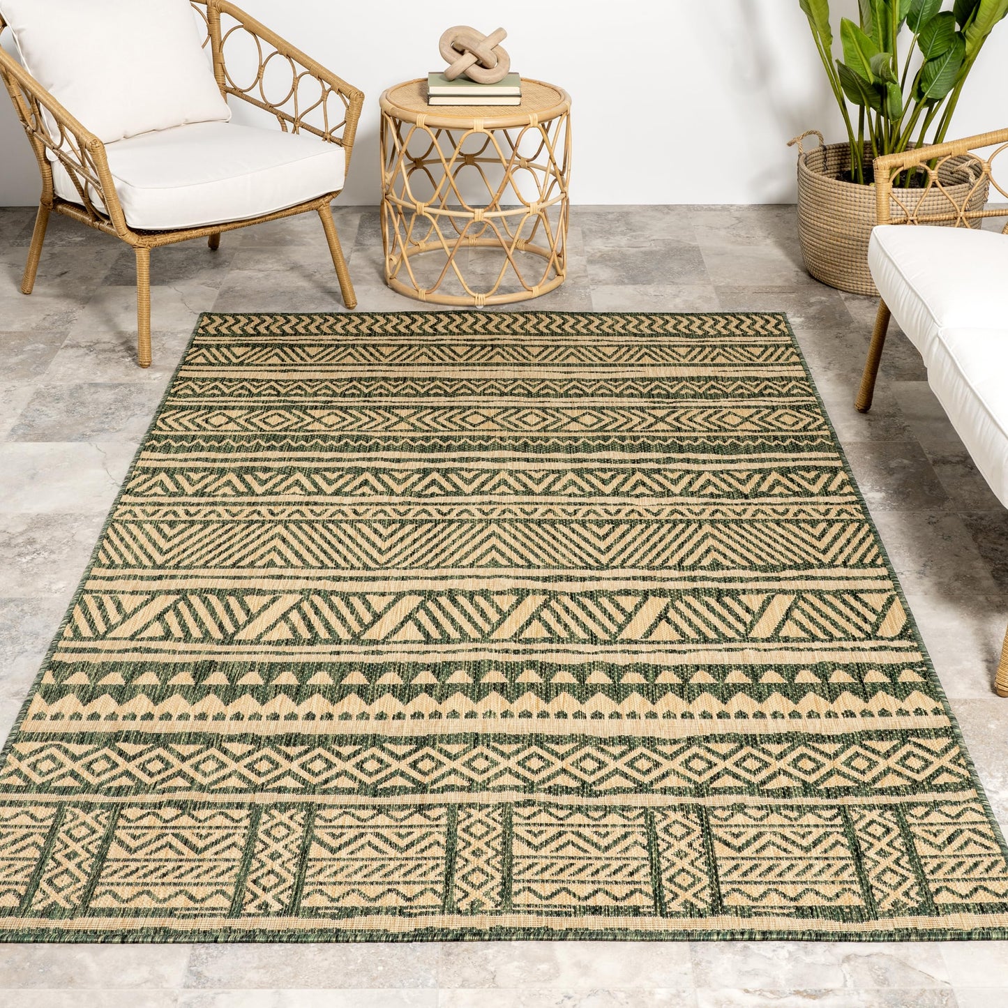nuLOOM Outdoor Performance Abbey Green/Brown, 5' x 8', Tribal, Soft and Cozy, High Traffic, Performance, Weather Resistant Area Rug for Indoor/Outdoor Patio, Deck, Porch, Garden, Courtyard