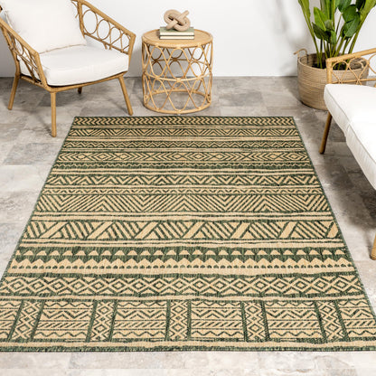 nuLOOM Outdoor Performance Abbey Green/Brown, 5' x 8', Tribal, Soft and Cozy, High Traffic, Performance, Weather Resistant Area Rug for Indoor/Outdoor Patio, Deck, Porch, Garden, Courtyard