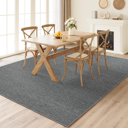 COSOSA Washable Faux Sisal Rug, 10x14 Firm Textured Woven Mat, Indoor-Outdoor Non-Slip Easy-Clean Area Rug, Solid Modern Carpet for Living Room, Bedroom, Kitchen, Entryway, Grey