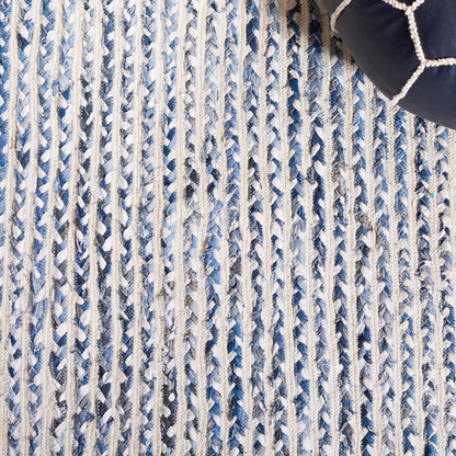 SAFAVIEH Braided Collection Area Rug - 6' x 9', Blue & Ivory, Handmade Farmhouse Cotton, Ideal for High Traffic Areas in Living Room, Bedroom (BRD260M)