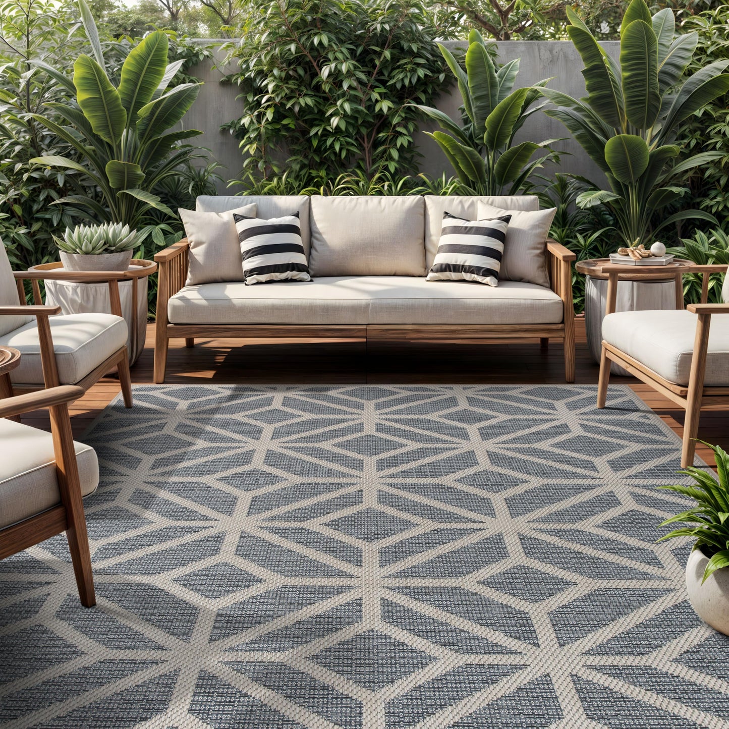 Rugshop Blue Contemporary Geometric Indoor/Outdoor Area Rug — Hose Washable for Living Room, Dining Room and Office, 7'10" x 10'