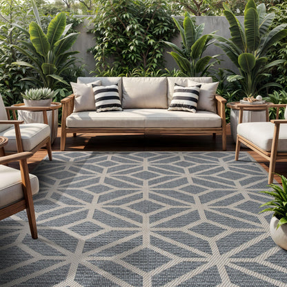 Rugshop Blue Contemporary Geometric Indoor/Outdoor Area Rug — Hose Washable for Living Room, Dining Room and Office, 7'10" x 10'