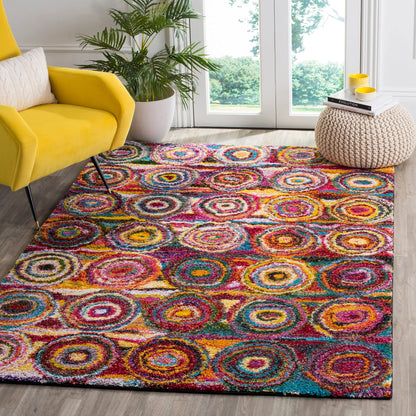 SAFAVIEH Fiesta Shag Collection Accent Rug - 3' x 5', Multi, Circles Abstract Design, Non-Shedding & Easy Care, 0.5-inch Thick Ideal for High Traffic Areas in Foyer, Living Room, Bedroom (FSG359M)