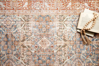 Loloi Layla Collection LAY-04 Ocean/Rust 9'-0" x 12'-0" .13" Thick Area Rug, Soft, Durable, Vintage Inspired, Distressed, Low Pile, Non-Shedding, Easy Clean, Printed, Living Room Rug