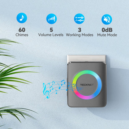 TECKNET Wireless Doorbell, Door Bell 0-120dB, 1300 ft Wireless Range, IP65 Waterproof Classroom Doorbells, 60 Chimes & 5 Volume Levels, RGB Light for Home Kid Room Office Hearing Impaired