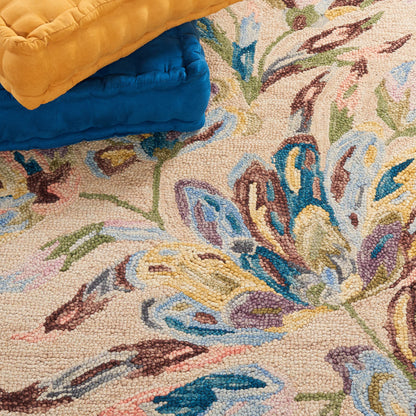 SAFAVIEH Area Rug 8x10 - Blossom Collection - Large - Beige & Purple, Handmade Wool, Floral Design, Ideal for Living Room, Bedroom, Office, Dining Space (BLM462B)